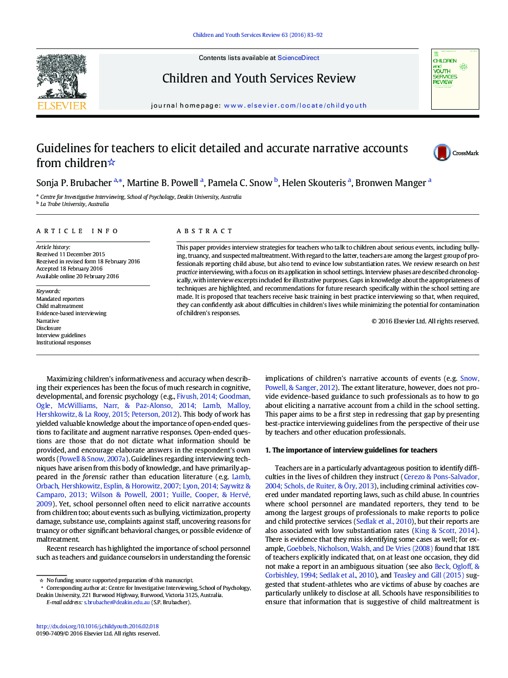 Guidelines for teachers to elicit detailed and accurate narrative accounts from children 