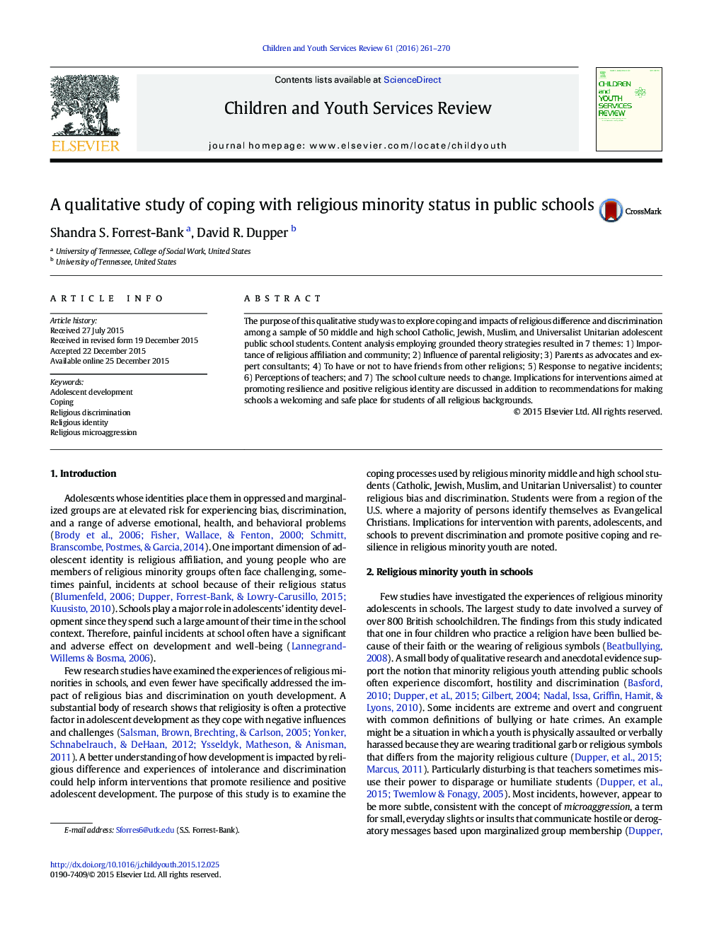 A qualitative study of coping with religious minority status in public schools