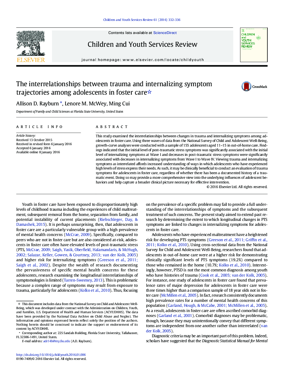 The interrelationships between trauma and internalizing symptom trajectories among adolescents in foster care 