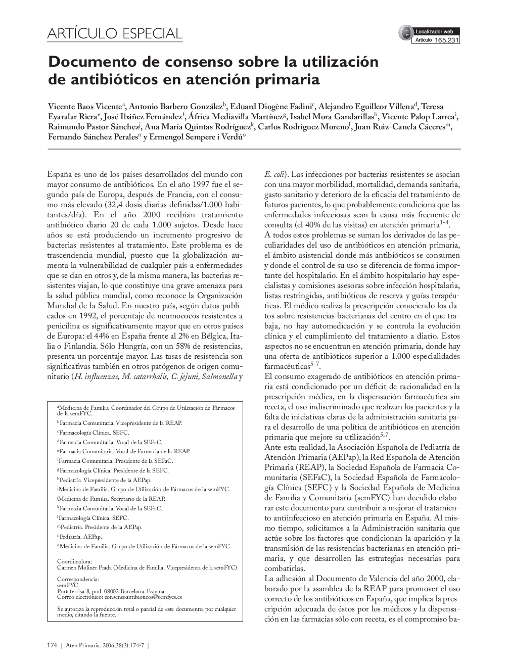 Documento de consenso sobre la utilización de antibióticos en atención primaria