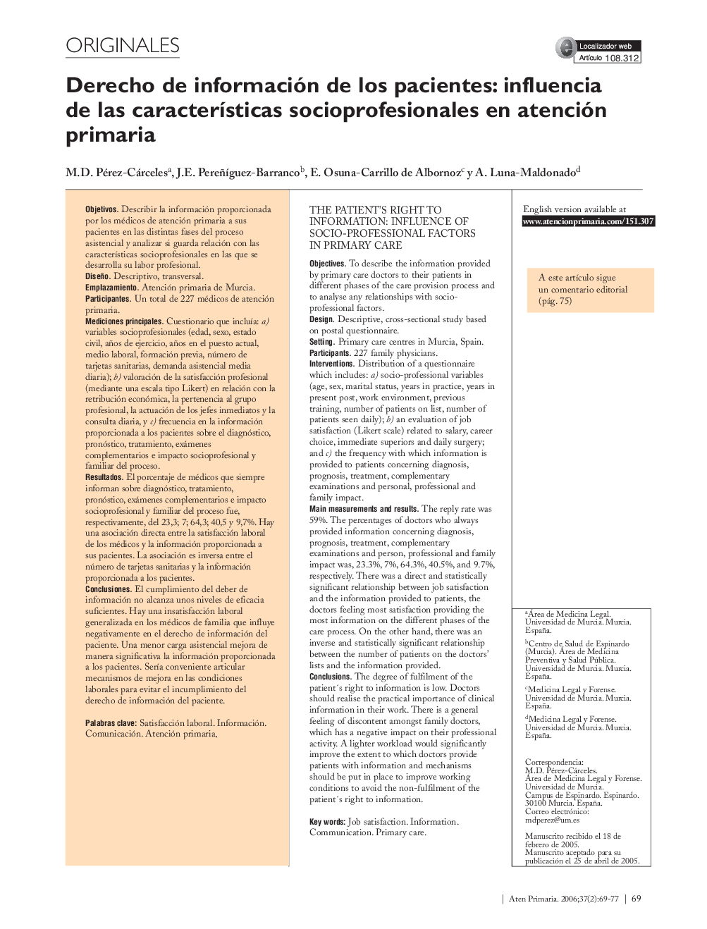 Derecho de información de los pacientes: influencia de las características socioprofesionales en atención primaria