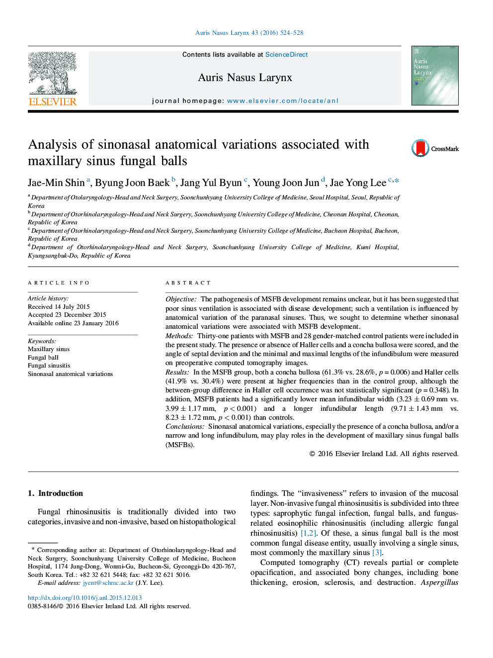 Analysis of sinonasal anatomical variations associated with maxillary sinus fungal balls