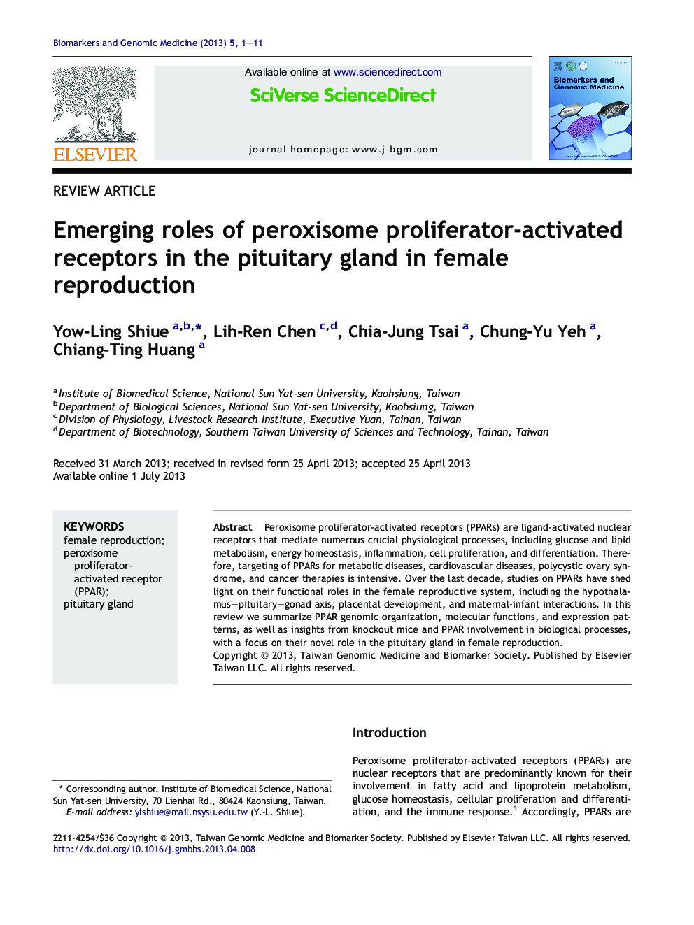 Emerging roles of peroxisome proliferator-activated receptors in the pituitary gland in female reproduction