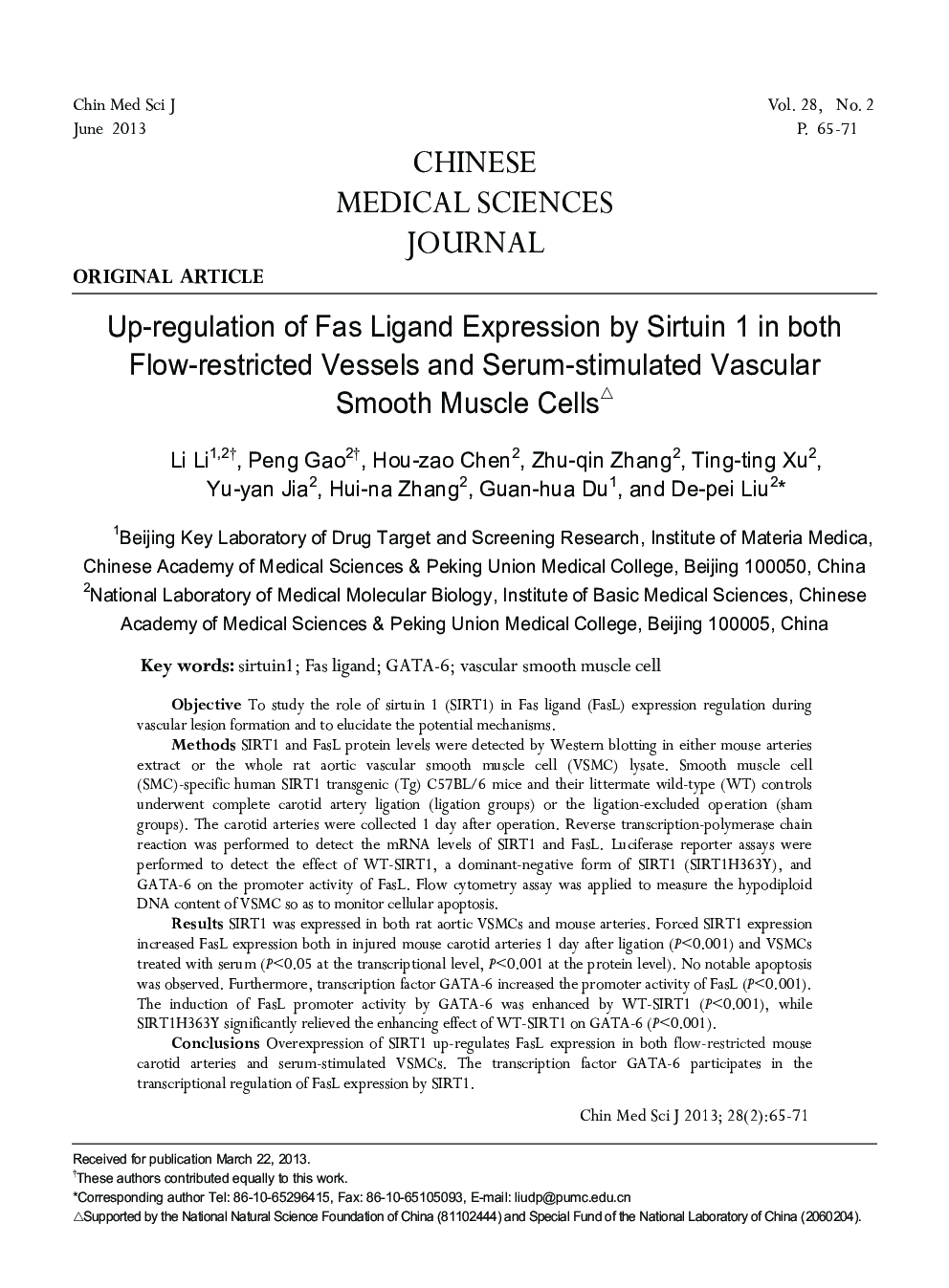 Up-regulation of Fas Ligand Expression by Sirtuin 1 in both Flow-restricted Vessels and Serum-stimulated Vascular Smooth Muscle Cells 