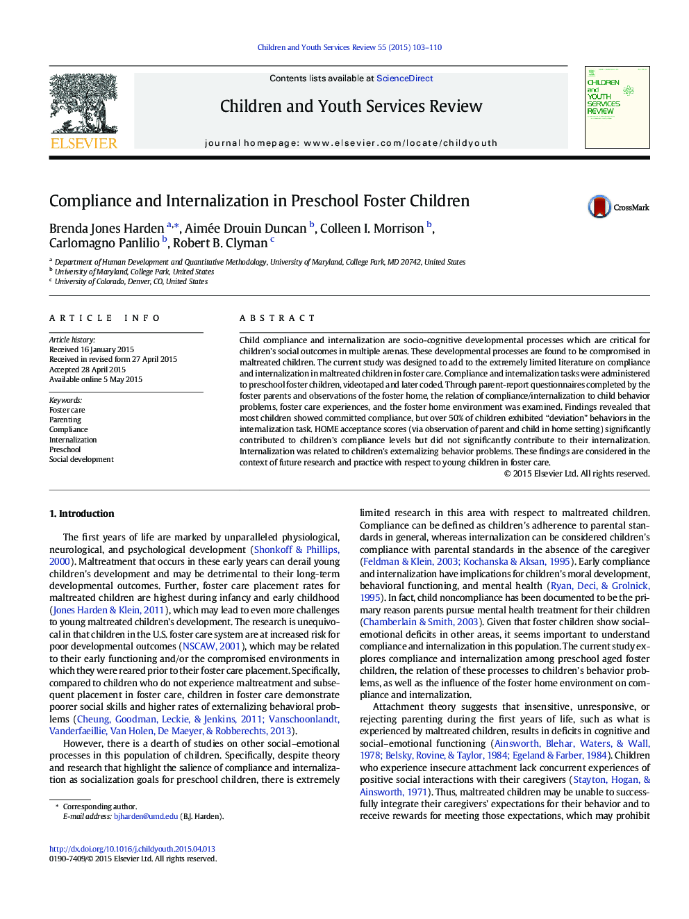 Compliance and Internalization in Preschool Foster Children