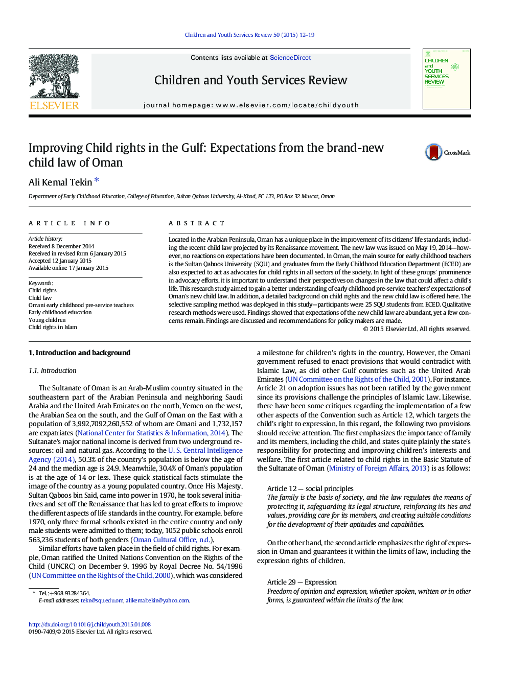 Improving Child rights in the Gulf: Expectations from the brand-new child law of Oman