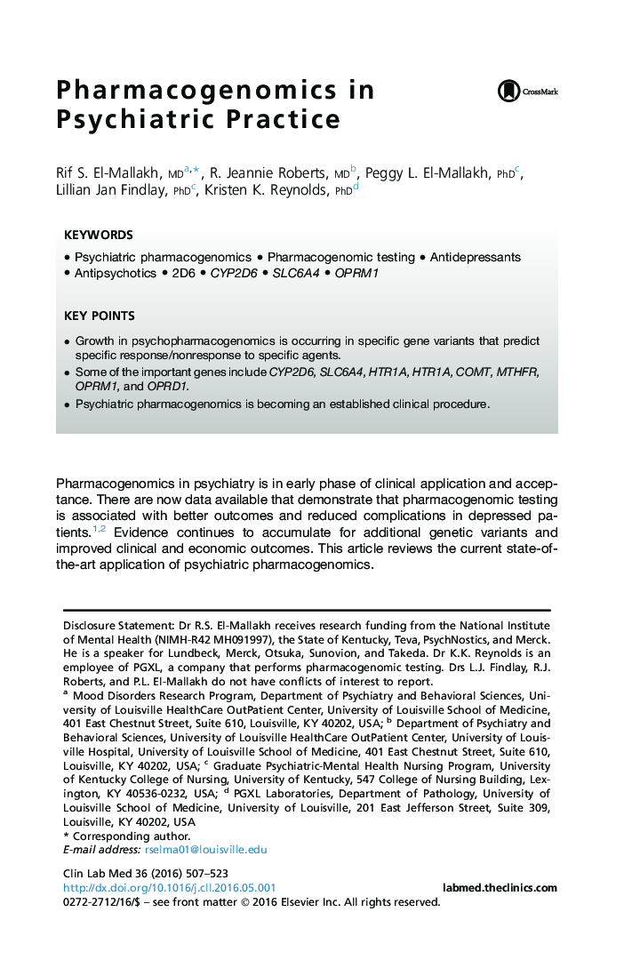 Pharmacogenomics in Psychiatric Practice