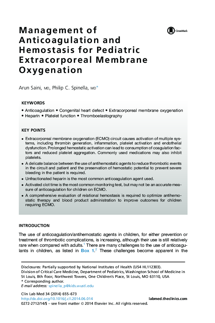 Management of Anticoagulation and Hemostasis for Pediatric Extracorporeal Membrane Oxygenation