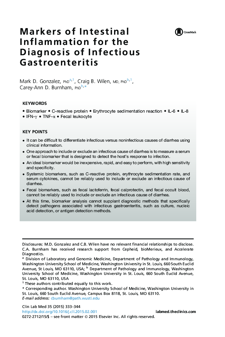 Markers of Intestinal Inflammation for the Diagnosis of Infectious Gastroenteritis