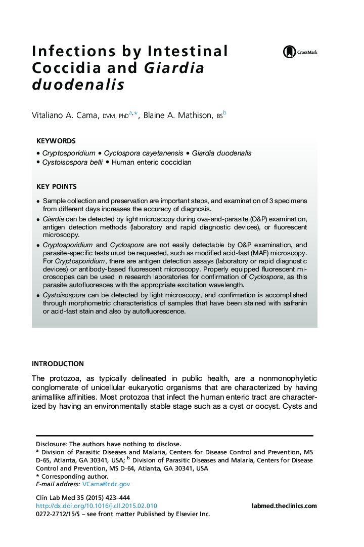 Infections by Intestinal Coccidia and Giardia duodenalis