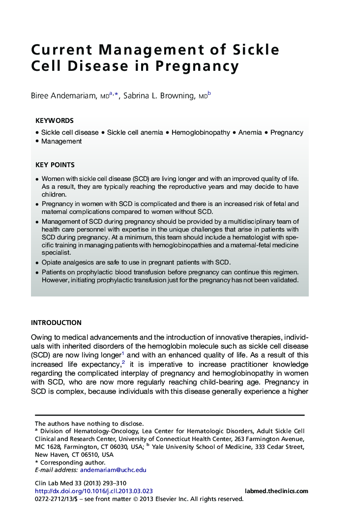 Current Management of Sickle Cell Disease in Pregnancy