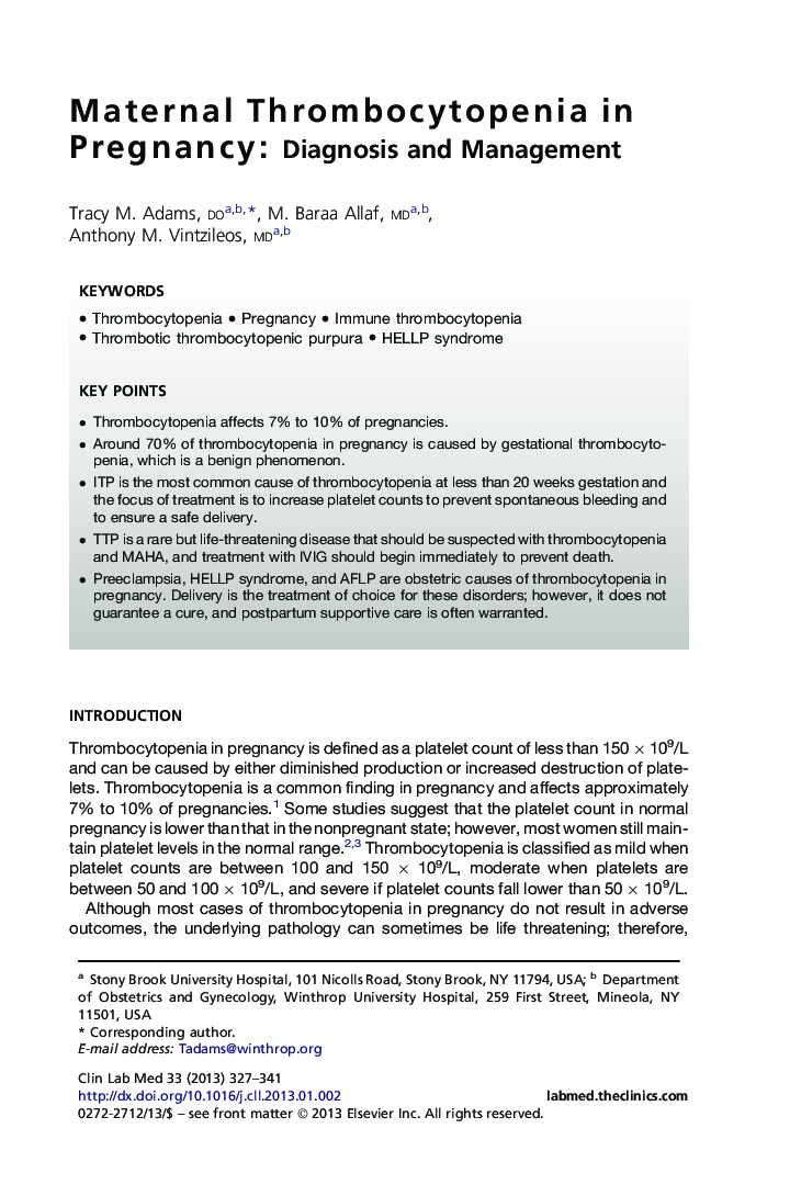 Maternal Thrombocytopenia in Pregnancy