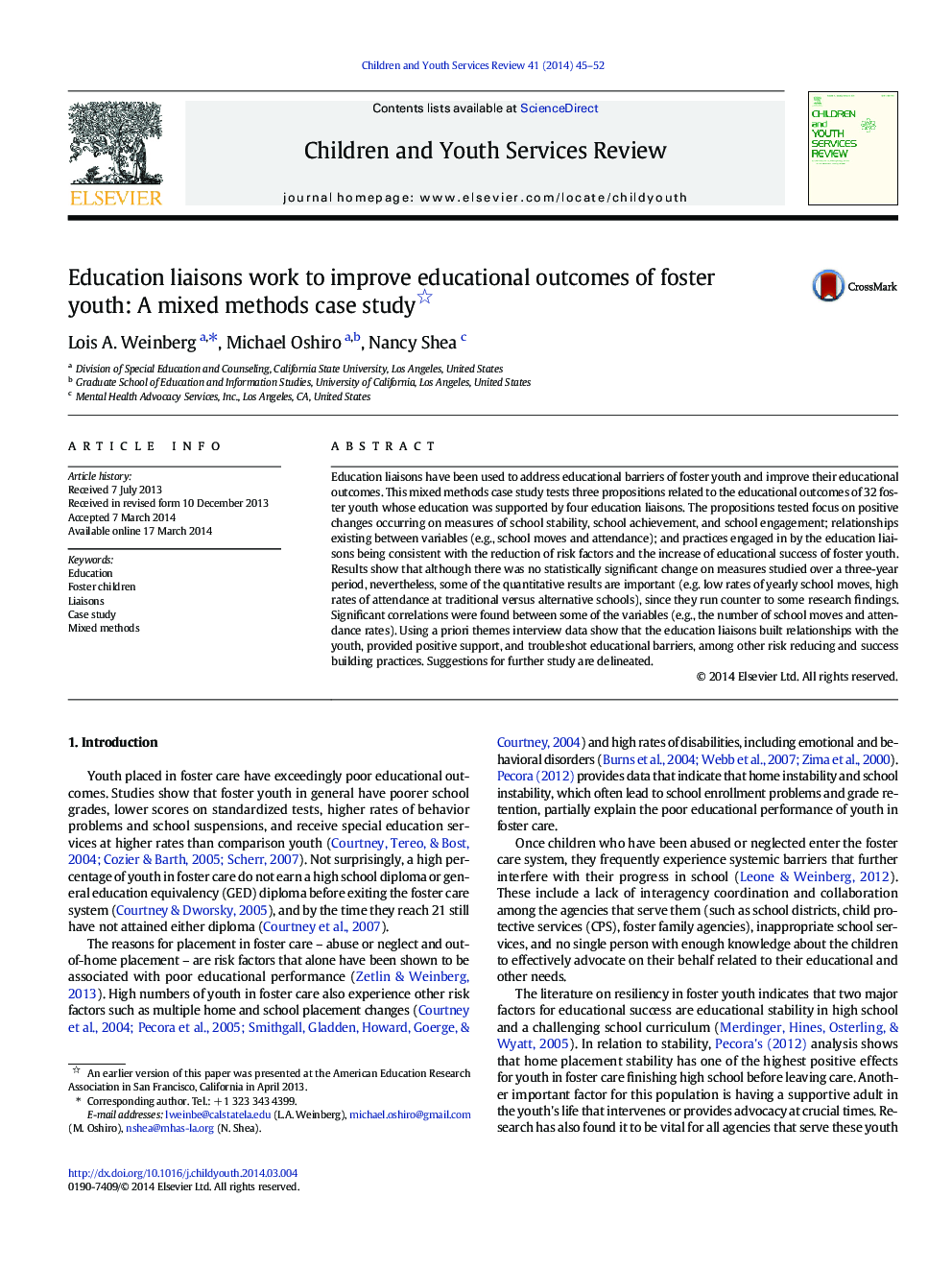 Education liaisons work to improve educational outcomes of foster youth: A mixed methods case study 