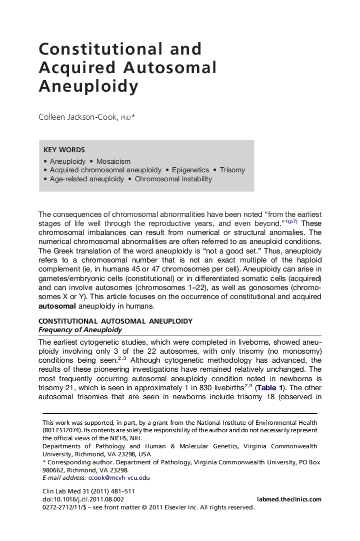 Constitutional and Acquired Autosomal Aneuploidy