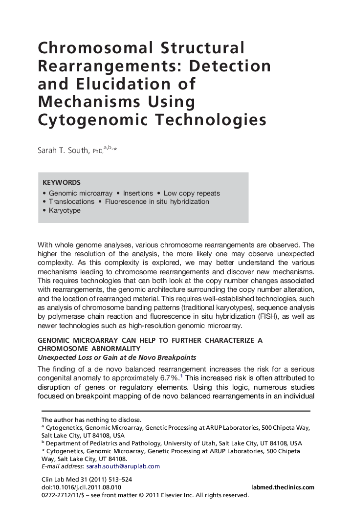 Chromosomal Structural Rearrangements: Detection and Elucidation of Mechanisms Using Cytogenomic Technologies