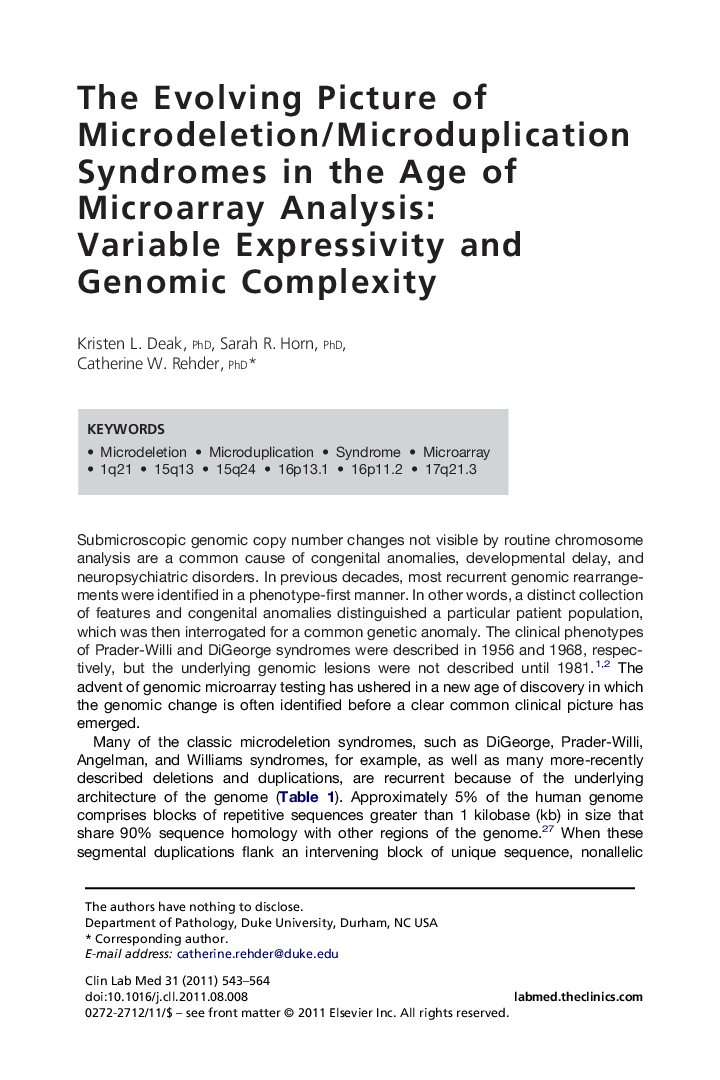 The Evolving Picture of Microdeletion/Microduplication Syndromes in the Age of Microarray Analysis: Variable Expressivity and Genomic Complexity