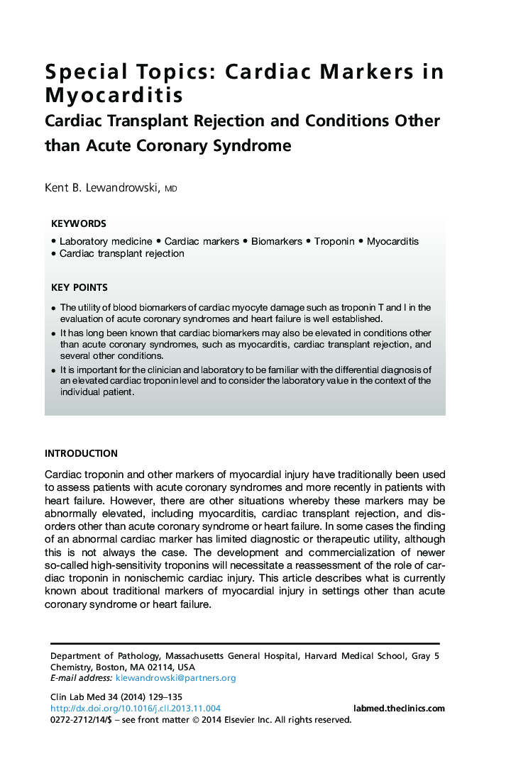 Special Topics: Cardiac Markers in Myocarditis