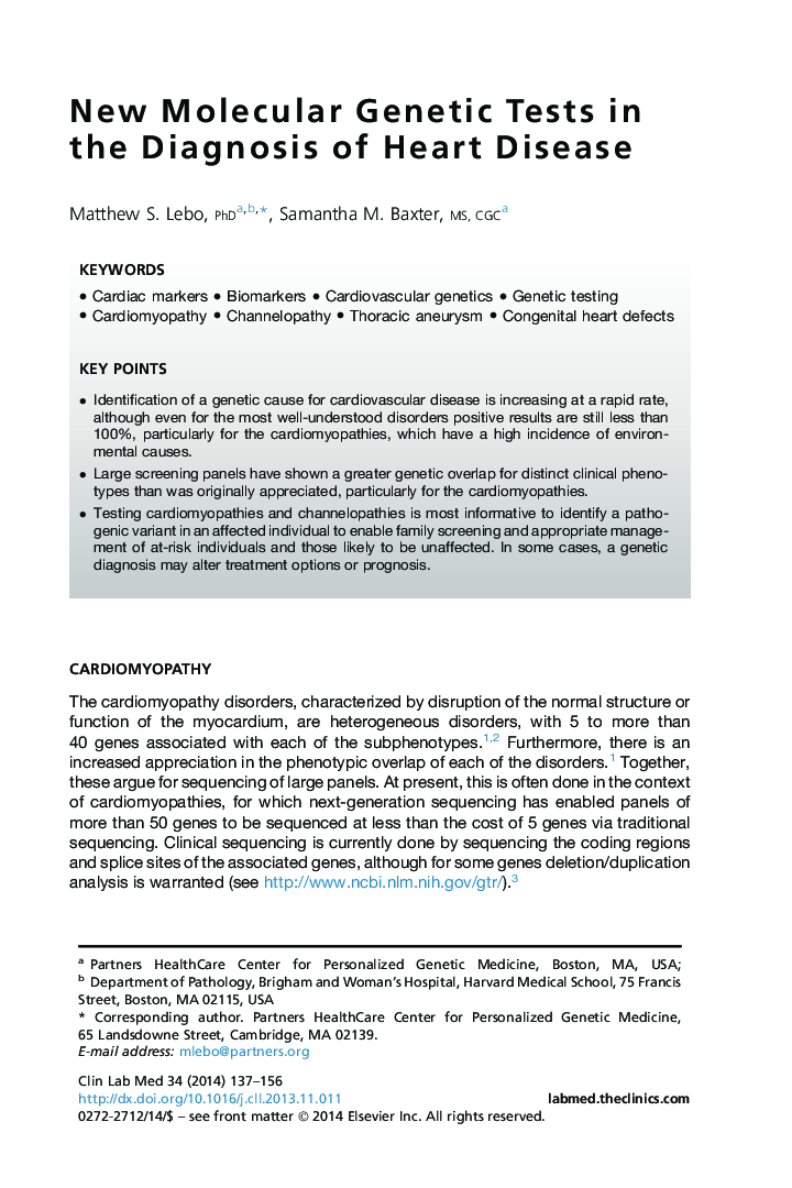 New Molecular Genetic Tests in the Diagnosis of Heart Disease