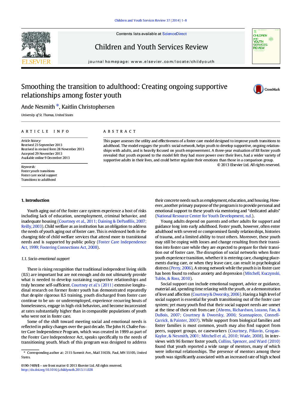 Smoothing the transition to adulthood: Creating ongoing supportive relationships among foster youth