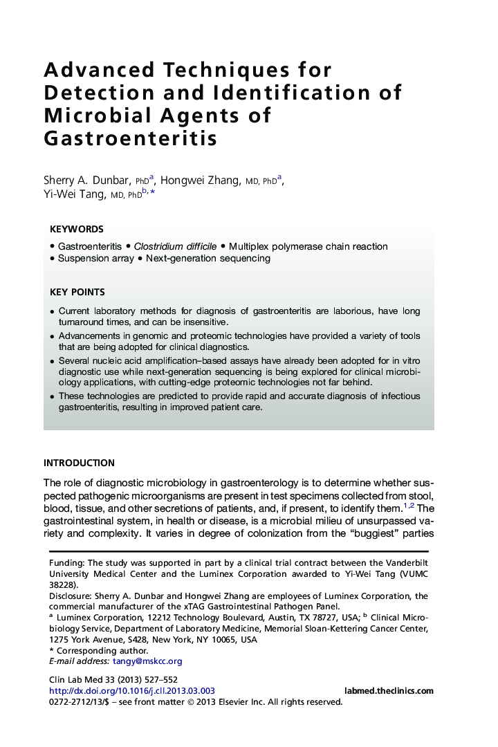 Advanced Techniques for Detection and Identification of Microbial Agents of Gastroenteritis