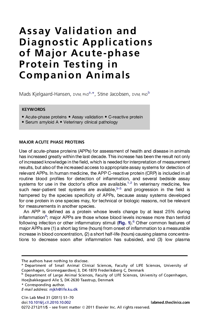 Assay Validation and Diagnostic Applications of Major Acute-phase Protein Testing in Companion Animals