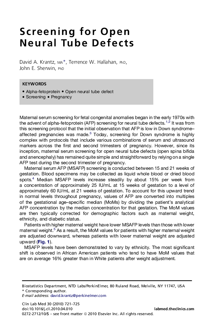 Screening for Open Neural Tube Defects