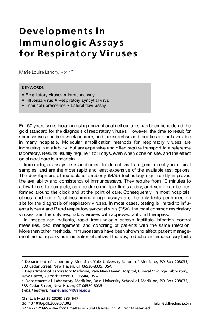 Developments in Immunologic Assays for Respiratory Viruses