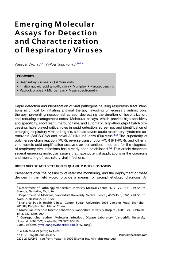 Emerging Molecular Assays for Detection and Characterization of Respiratory Viruses