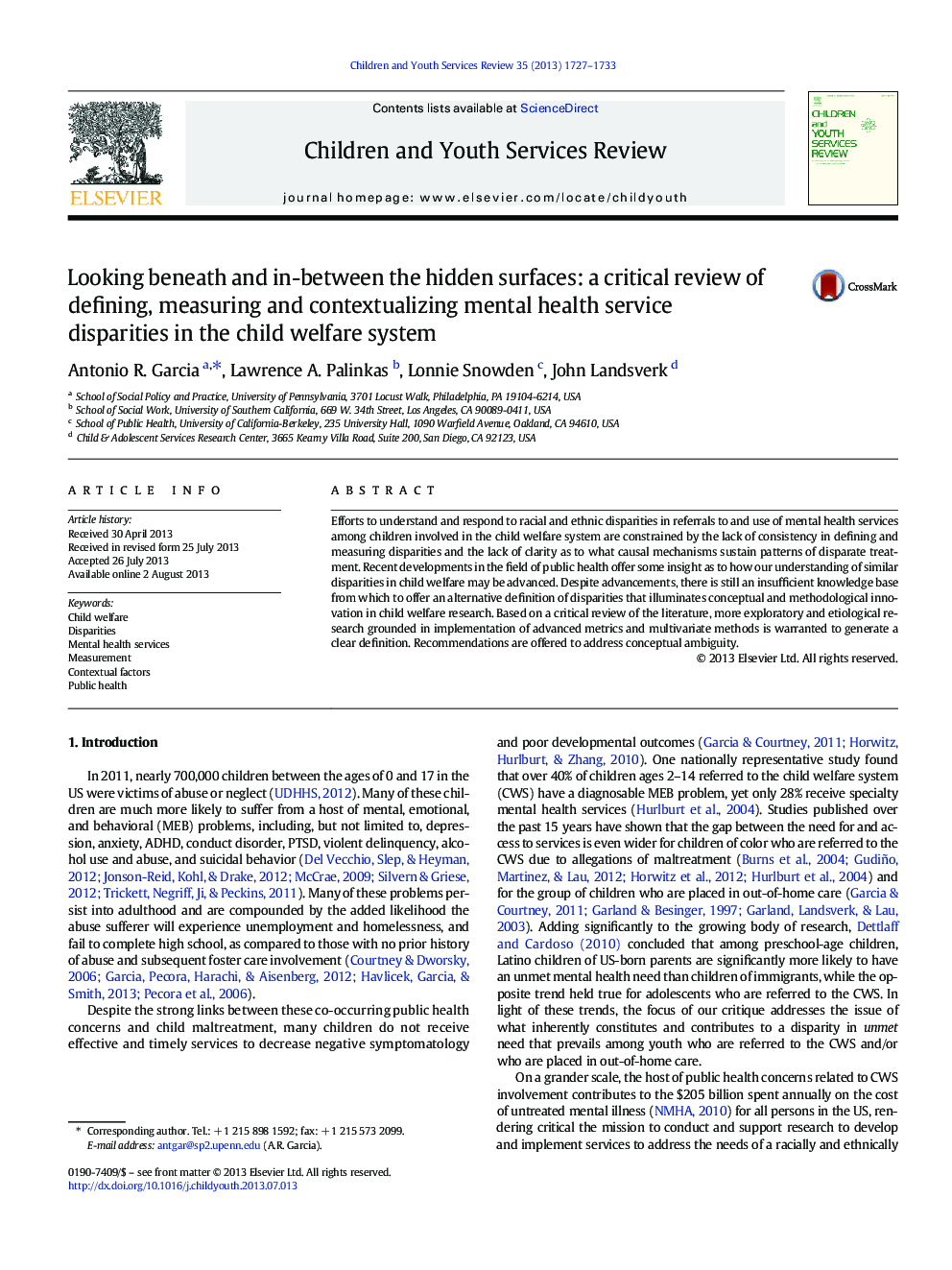 Looking beneath and in-between the hidden surfaces: a critical review of defining, measuring and contextualizing mental health service disparities in the child welfare system