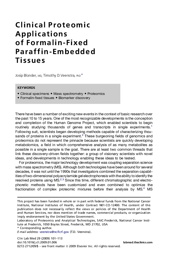 Clinical Proteomic Applications of Formalin-Fixed Paraffin-Embedded Tissues