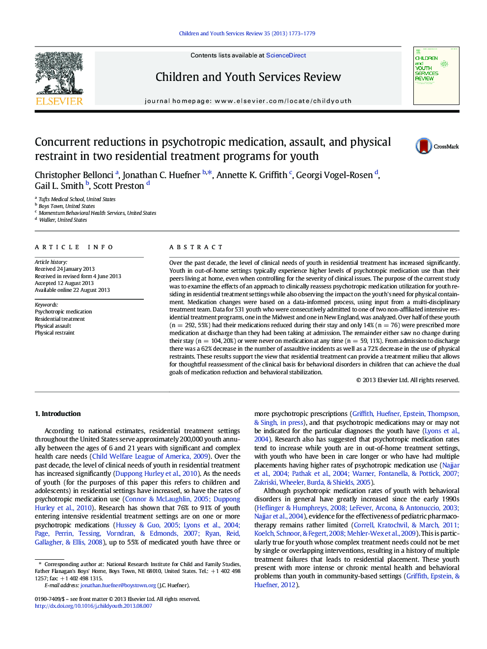 Concurrent reductions in psychotropic medication, assault, and physical restraint in two residential treatment programs for youth