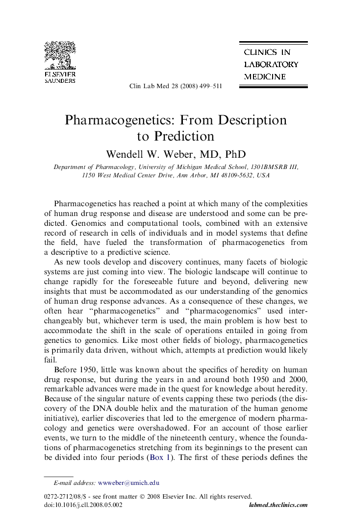 Pharmacogenetics: From Description to Prediction