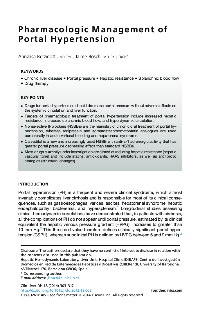 Pharmacologic Management of Portal Hypertension