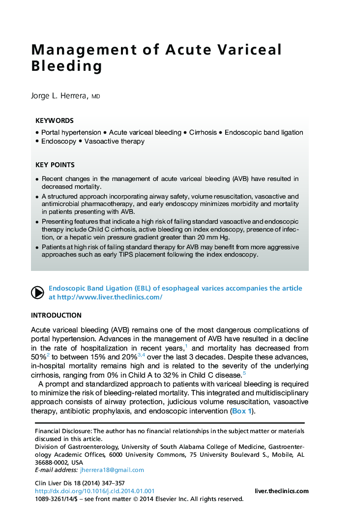 Management of Acute Variceal Bleeding