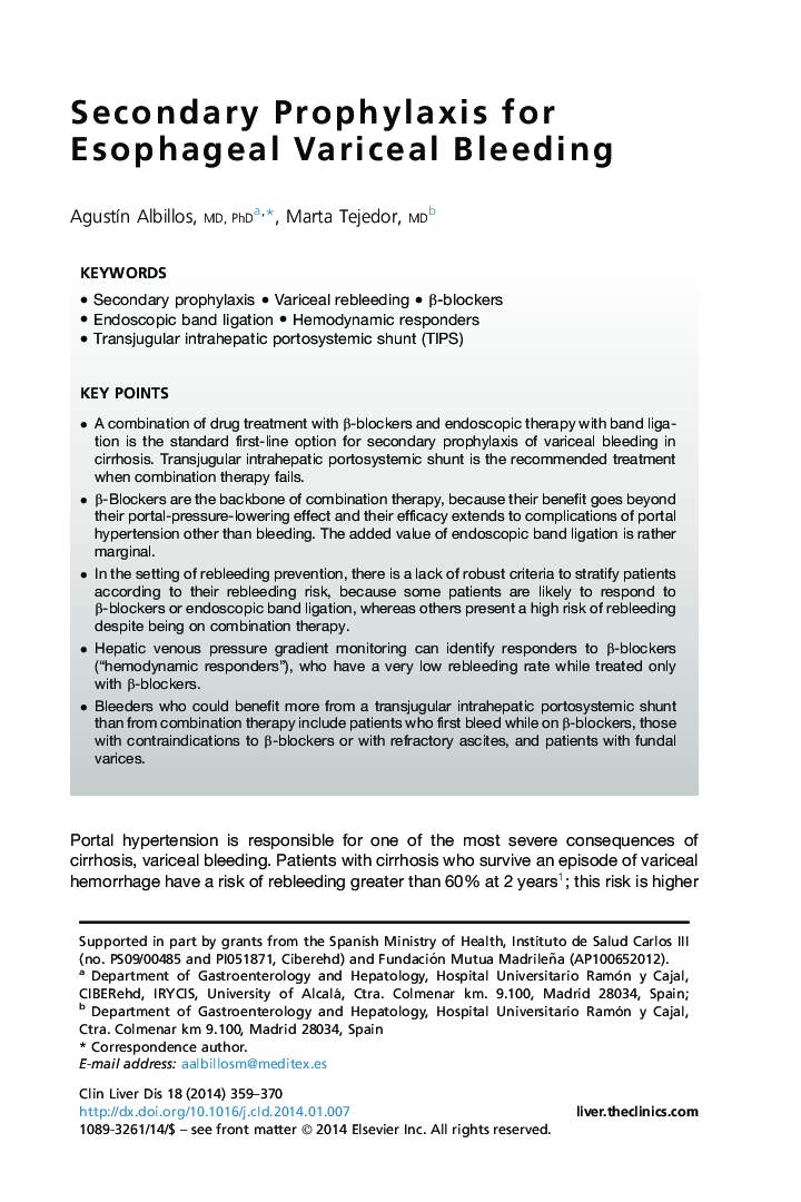 Secondary Prophylaxis for Esophageal Variceal Bleeding