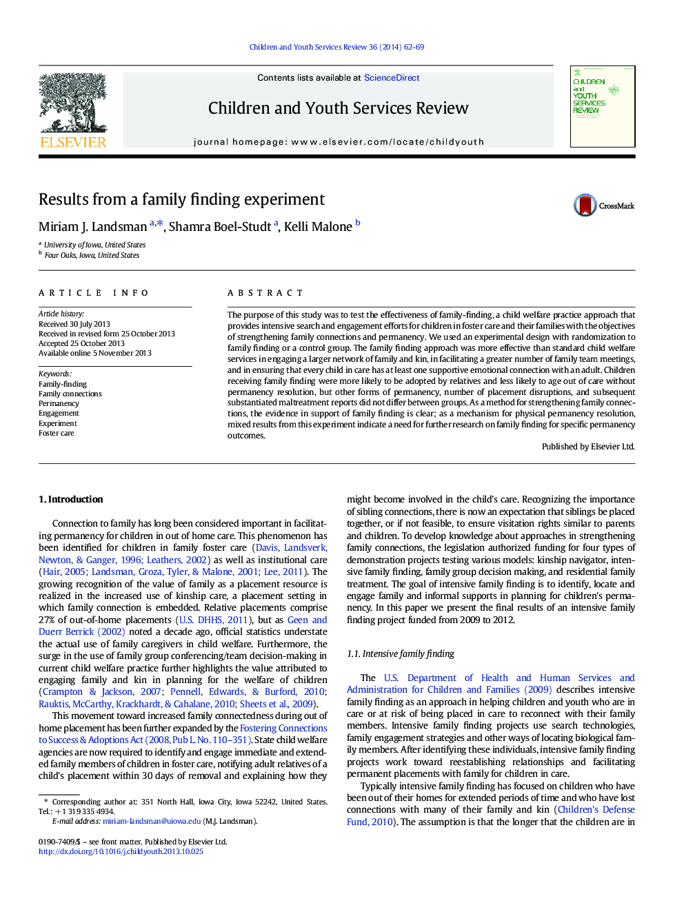 Results from a family finding experiment