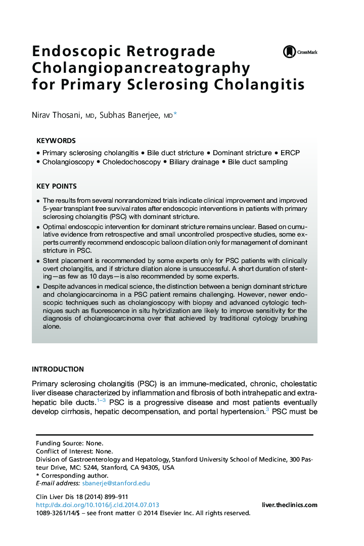 Endoscopic Retrograde Cholangiopancreatography for Primary Sclerosing Cholangitis