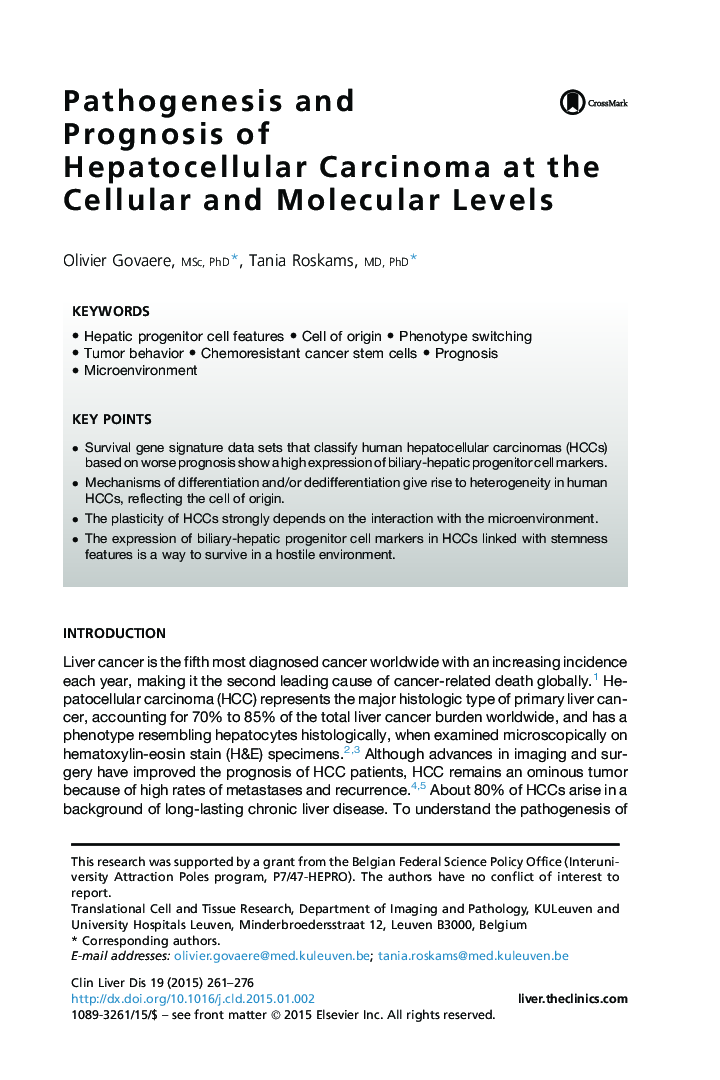 Pathogenesis and Prognosis of Hepatocellular Carcinoma at the Cellular and Molecular Levels