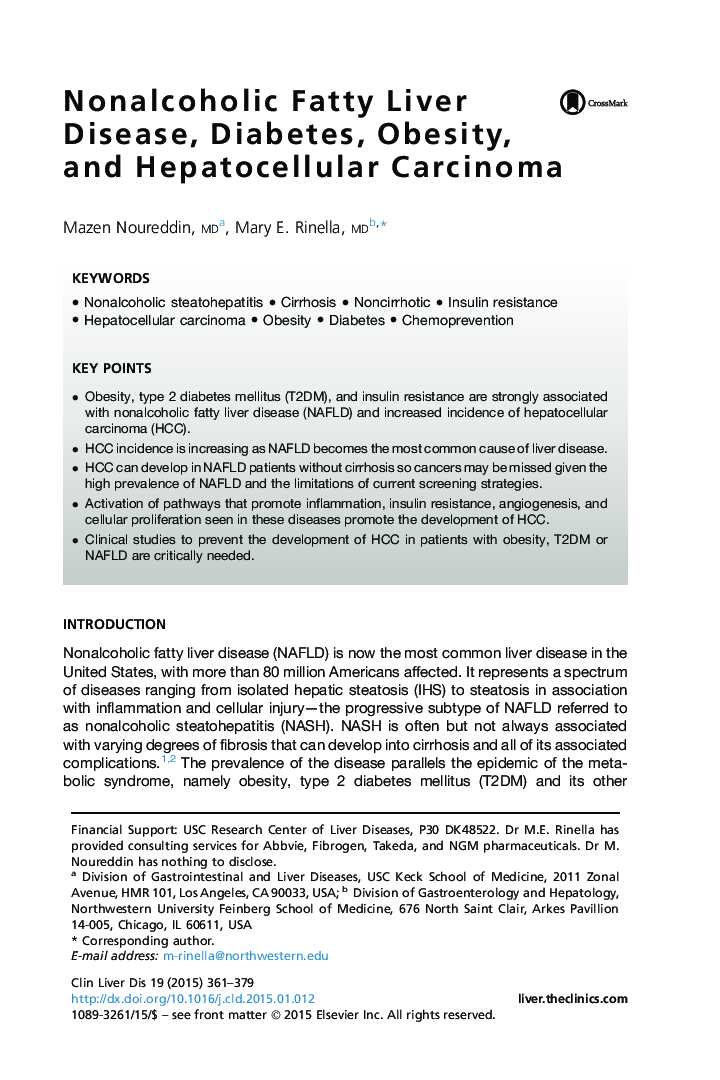 Nonalcoholic Fatty Liver Disease, Diabetes, Obesity, and Hepatocellular Carcinoma