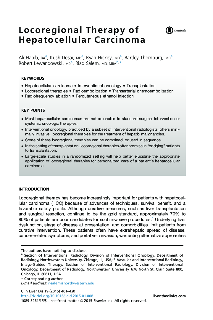 Locoregional Therapy of Hepatocellular Carcinoma