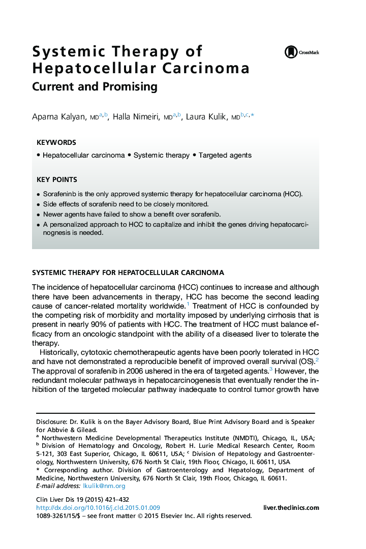 Systemic Therapy of Hepatocellular Carcinoma