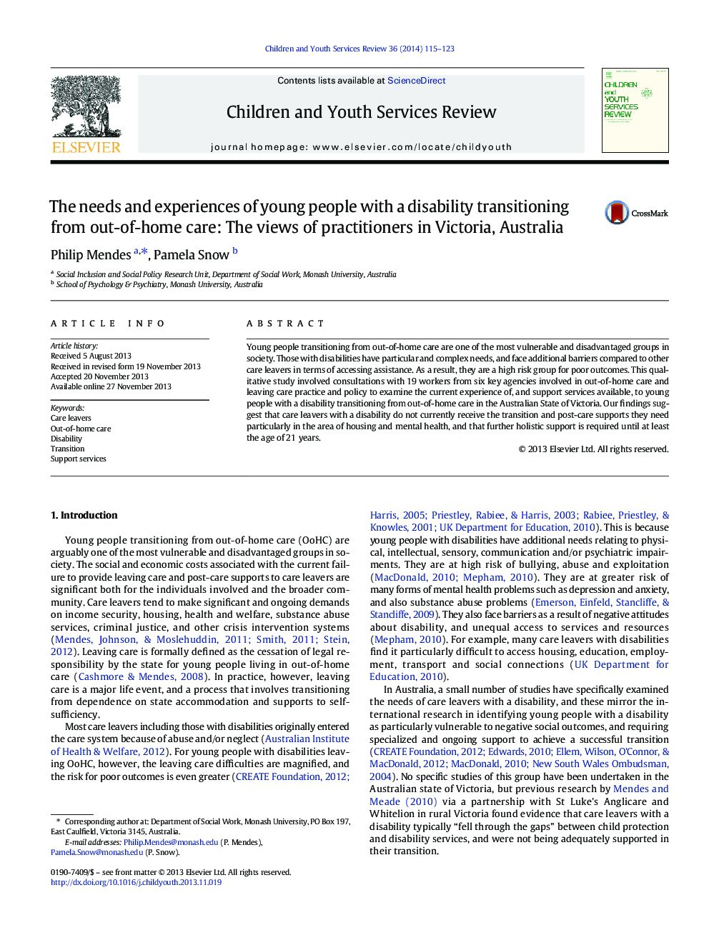 The needs and experiences of young people with a disability transitioning from out-of-home care: The views of practitioners in Victoria, Australia