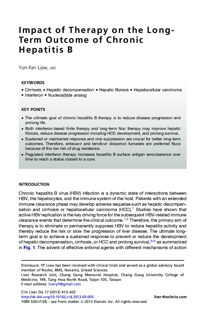 Impact of Therapy on the Long-Term Outcome of Chronic Hepatitis B