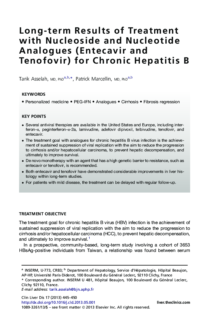 Long-term Results of Treatment with Nucleoside and Nucleotide Analogues (Entecavir and Tenofovir) for Chronic Hepatitis B