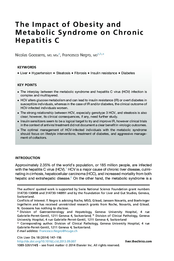 The Impact of Obesity and Metabolic Syndrome on Chronic Hepatitis C