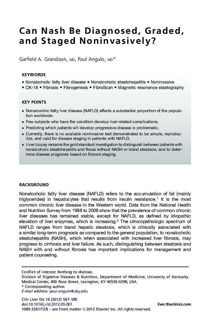 Can Nash Be Diagnosed, Graded, and Staged Noninvasively?