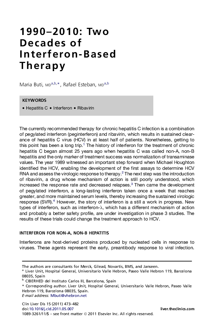 1990-2010: Two Decades of Interferon-Based Therapy