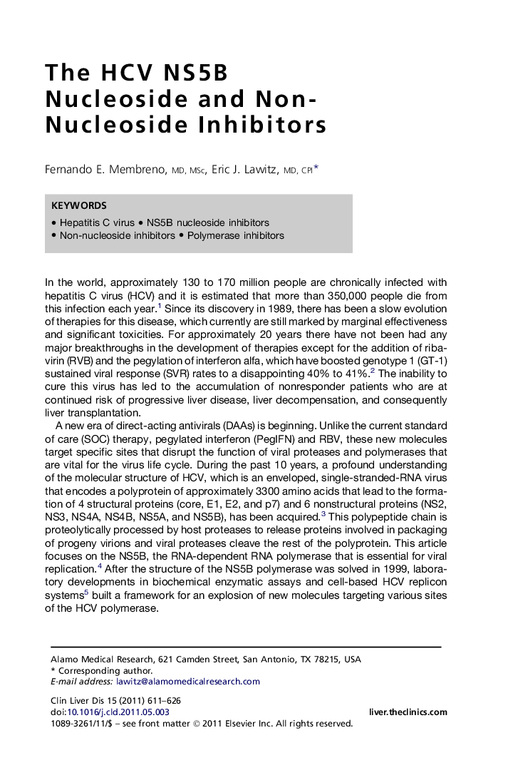 The HCV NS5B Nucleoside and Non-Nucleoside Inhibitors