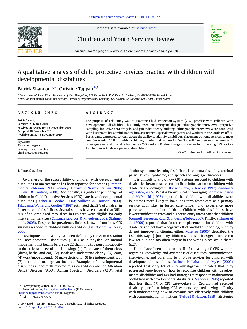 A qualitative analysis of child protective services practice with children with developmental disabilities
