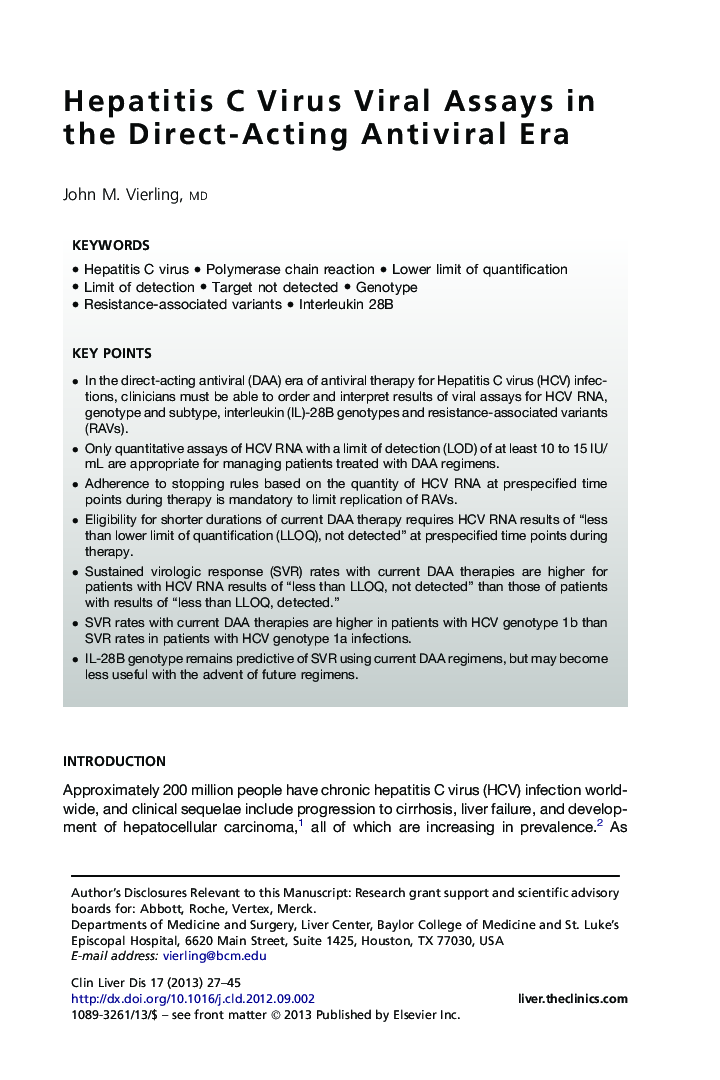 Hepatitis C Virus Viral Assays in the Direct-Acting Antiviral Era